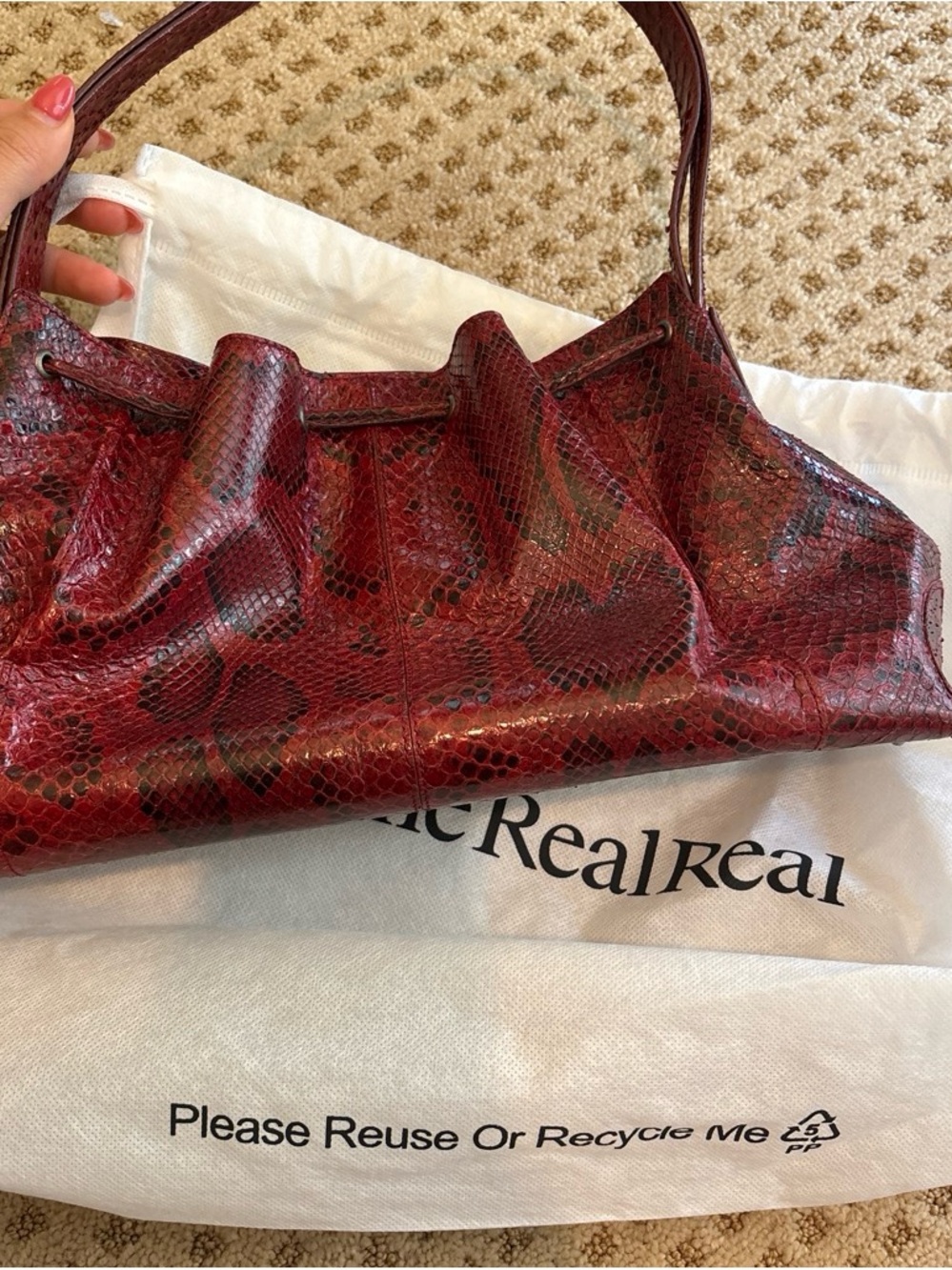 Tod's Red Python-Effect Leather Tote - Picture 3 of 6